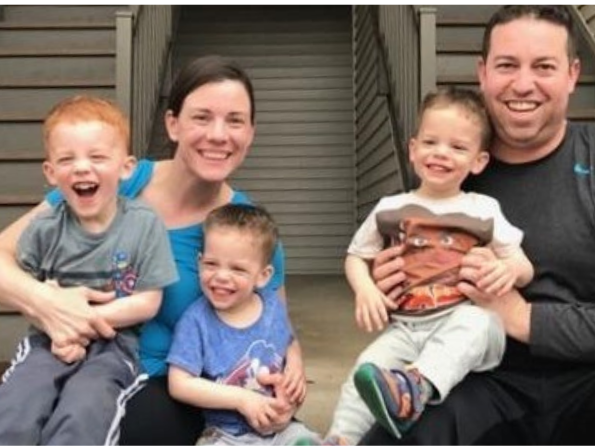 Kate, her husband Dan and their boys, Nate,3, Ryan and Evan, both 2.